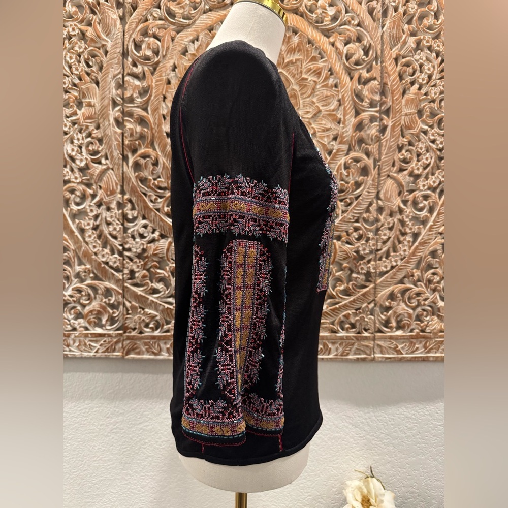 DKNY Beaded & Embroidered Silk Boho Peasant Blouse Festival Top, Flare Sleeves - Picture 6 of 16